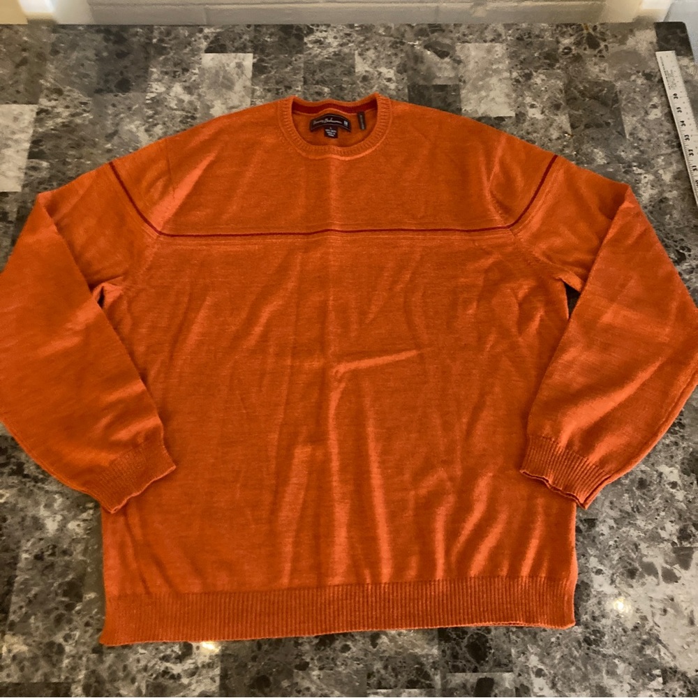 Tommy Bahama 100% Extra Fine Merino Wool Sweater Mens Large 18 Holes Golf Long